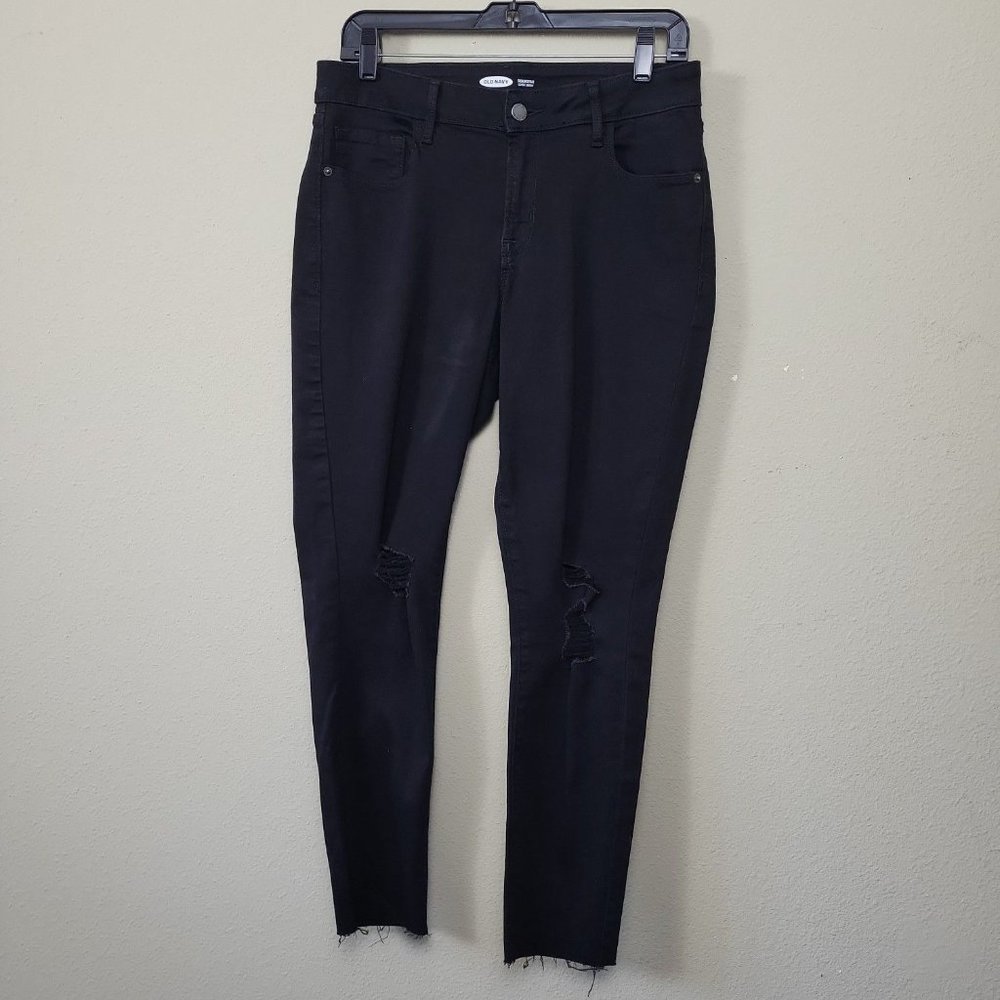 Old Navy Womens Size 12 Mid Rise Rockstar Super Skinny Ankle Jean Black Distress